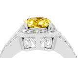 White gold Oval Cut Halo Yellow Sapphire Ring with Split Shank and Four-Prong Setting_28