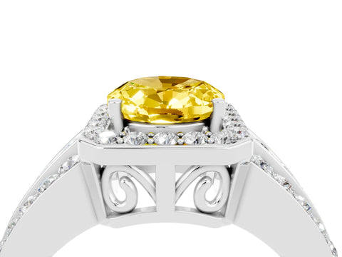 White gold Oval Cut Halo Yellow Sapphire Ring with Split Shank and Four-Prong Setting_28