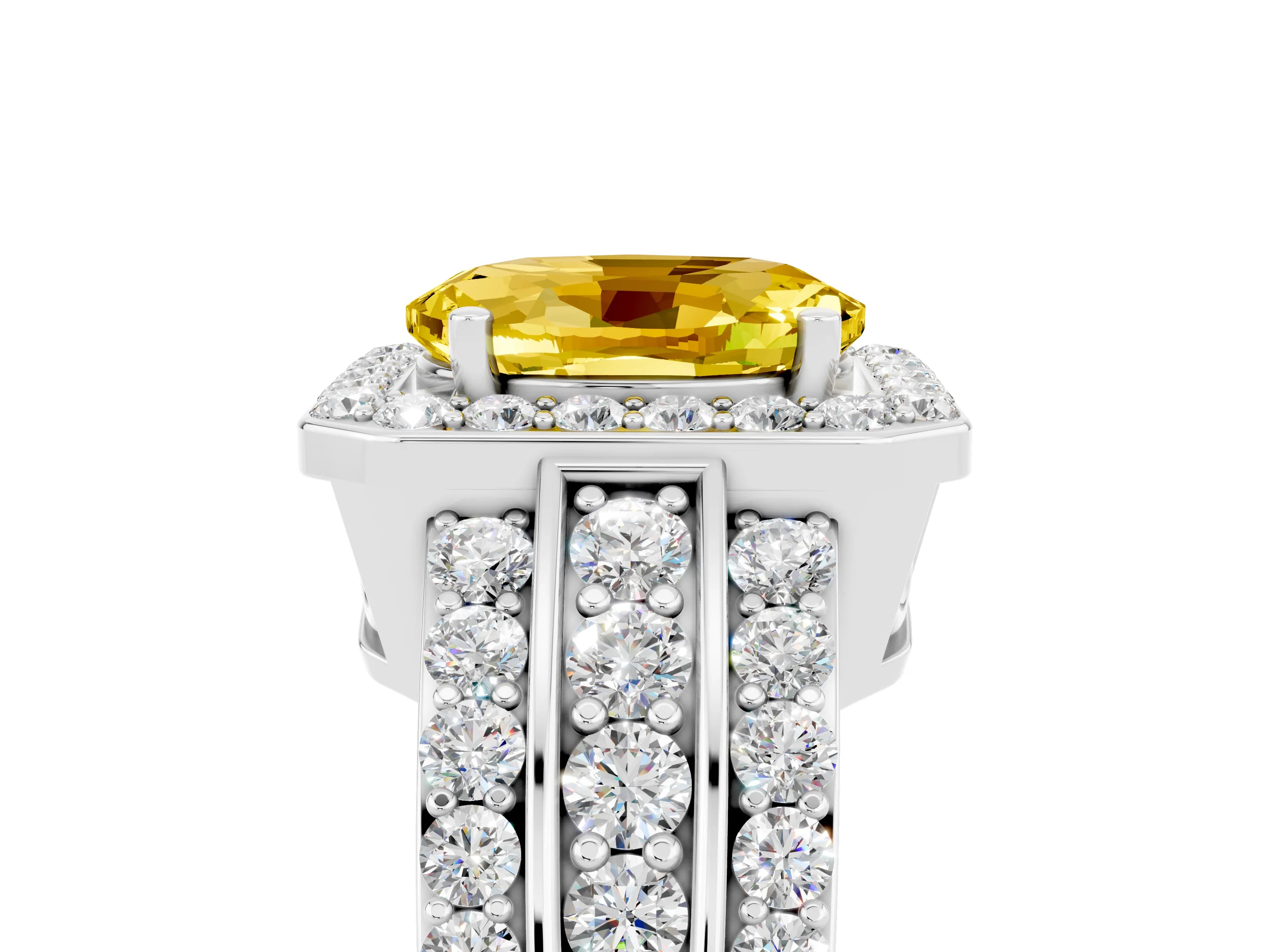 White gold Oval Cut Halo Yellow Sapphire Ring with Split Shank and Four-Prong Setting_29