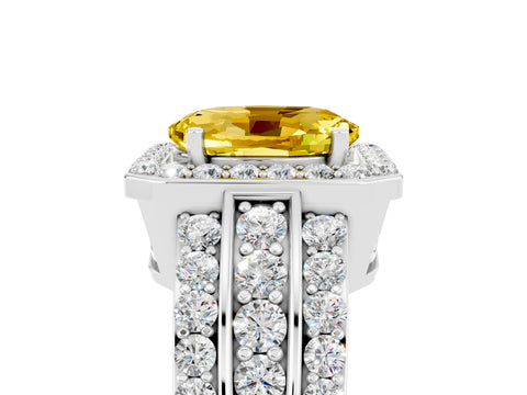 White gold Oval Cut Halo Yellow Sapphire Ring with Split Shank and Four-Prong Setting_29