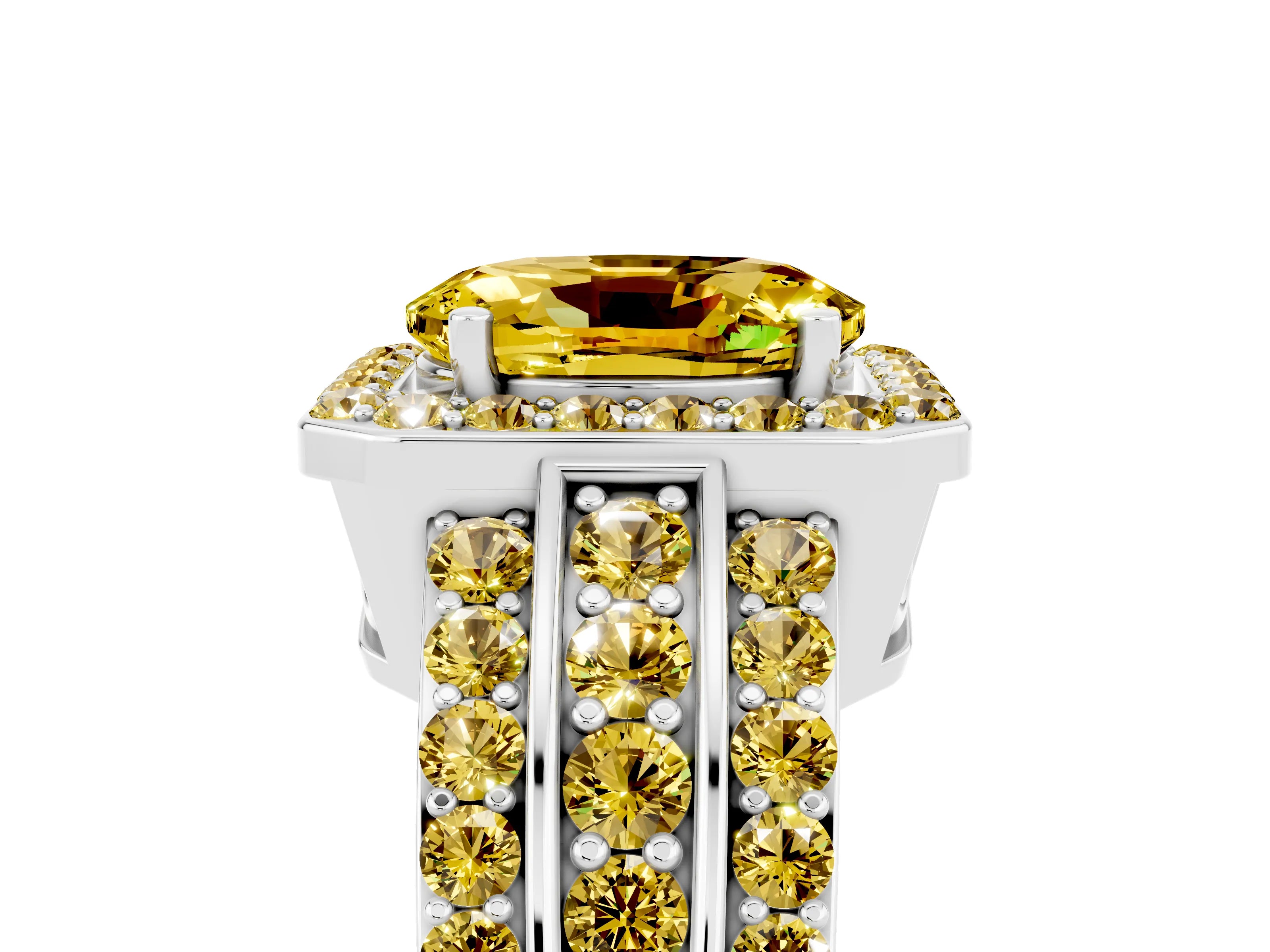 White gold Oval Cut Halo Yellow Sapphire Ring with Split Shank and Four-Prong Setting_5