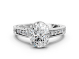 White gold Oval Cut Milgrain Channel Set Engagement Ring with Solitaire Prong Setting_58