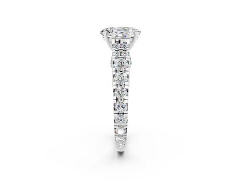 White gold Oval Cut Moissanite Classic Solitaire Ring with Pavé Band and Four-Prong Setting_2