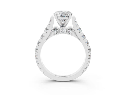 White gold Oval Cut Moissanite Classic Solitaire Ring with Pavé Band and Four-Prong Setting_3