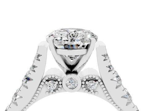 White gold Oval Cut Moissanite Classic Solitaire Ring with Pavé Band and Four-Prong Setting_4