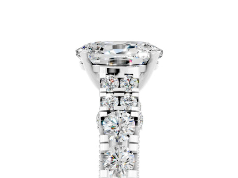White gold Oval Cut Moissanite Classic Solitaire Ring with Pavé Band and Four-Prong Setting_5