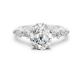 White gold Oval Cut Moissanite Cluster Side Stone Solitaire Ring with Prong Setting_24