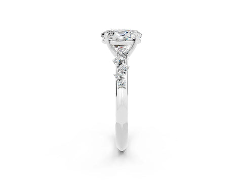 White gold Oval Cut Moissanite Cluster Side Stone Solitaire Ring with Prong Setting_26