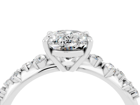 White gold Oval Cut Moissanite Cluster Side Stone Solitaire Ring with Prong Setting_28