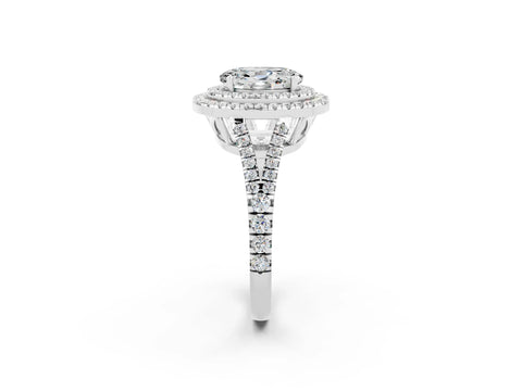 White gold Oval Cut Moissanite Double Halo Ring with Pavé Band and Prong Setting_14