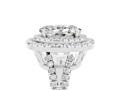 White gold Oval Cut Moissanite Double Halo Ring with Pavé Band and Prong Setting_17