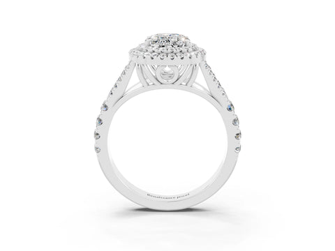 White gold Oval Cut Moissanite Double Halo Ring with Split Shank and Prong Setting_15