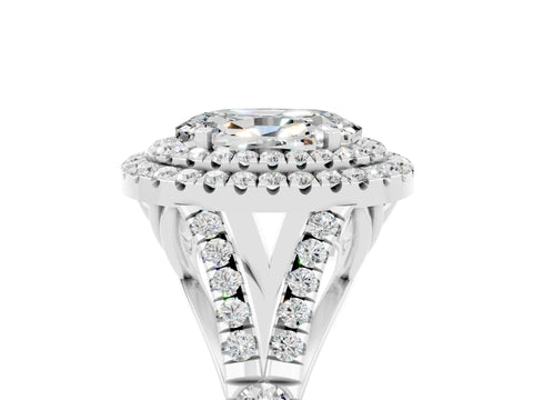 White gold Oval Cut Moissanite Double Halo Ring with Split Shank and Prong Setting_17