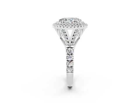 White gold Oval Cut Moissanite Double Halo Ring with Split Shank and Prong Setting_26