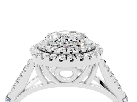 White gold Oval Cut Moissanite Double Halo Ring with Split Shank and Prong Setting_28