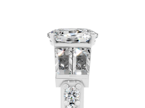 White gold Oval Cut Moissanite Engagement Ring with Baguette Side Stones and Channel Set Band_5