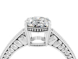 White gold Oval Cut Moissanite Engagement Ring with Milgrain Channel Set Band and Prong Setting_4