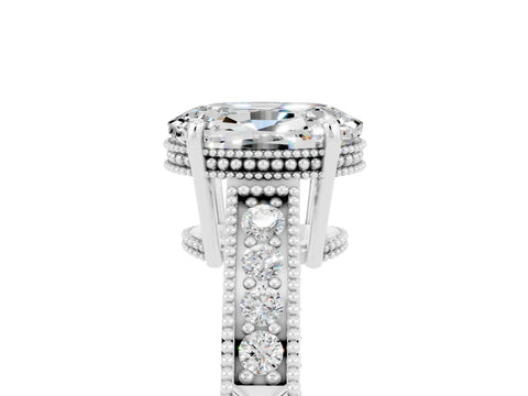White gold Oval Cut Moissanite Engagement Ring with Milgrain Channel Set Band and Prong Setting_5