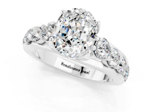White gold Oval Cut Moissanite Engagement Ring with Pavé Band and Four-Prong Setting_1