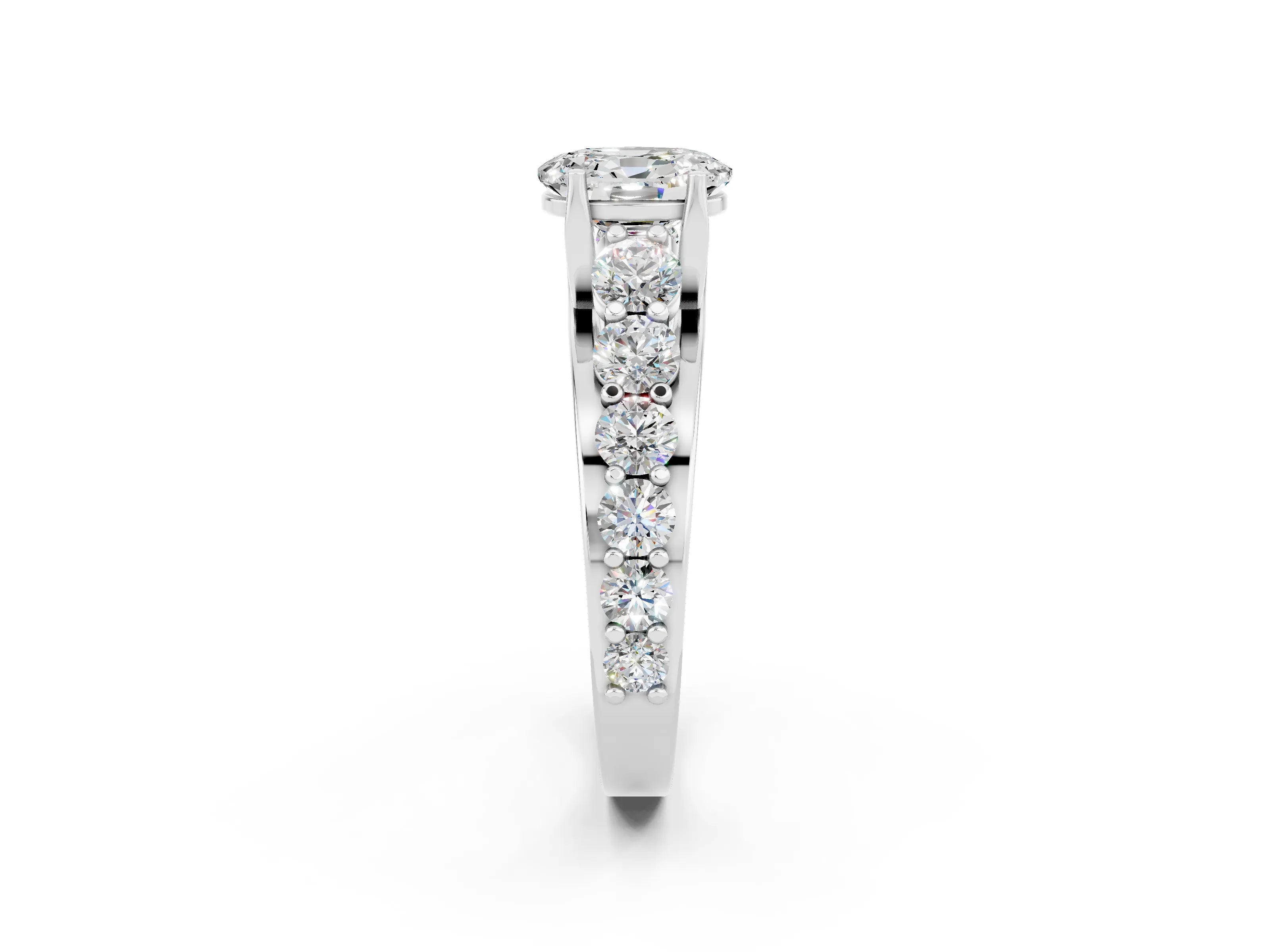 White gold Oval Cut Moissanite Engagement Ring with Pavé Band and Four-Prong Setting_2