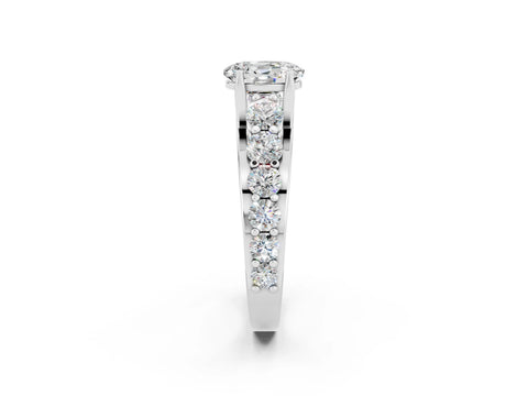 White gold Oval Cut Moissanite Engagement Ring with Pavé Band and Four-Prong Setting_2