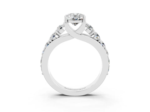 White gold Oval Cut Moissanite Engagement Ring with Pavé Band and Four-Prong Setting_3