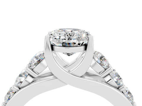 White gold Oval Cut Moissanite Engagement Ring with Pavé Band and Four-Prong Setting_4