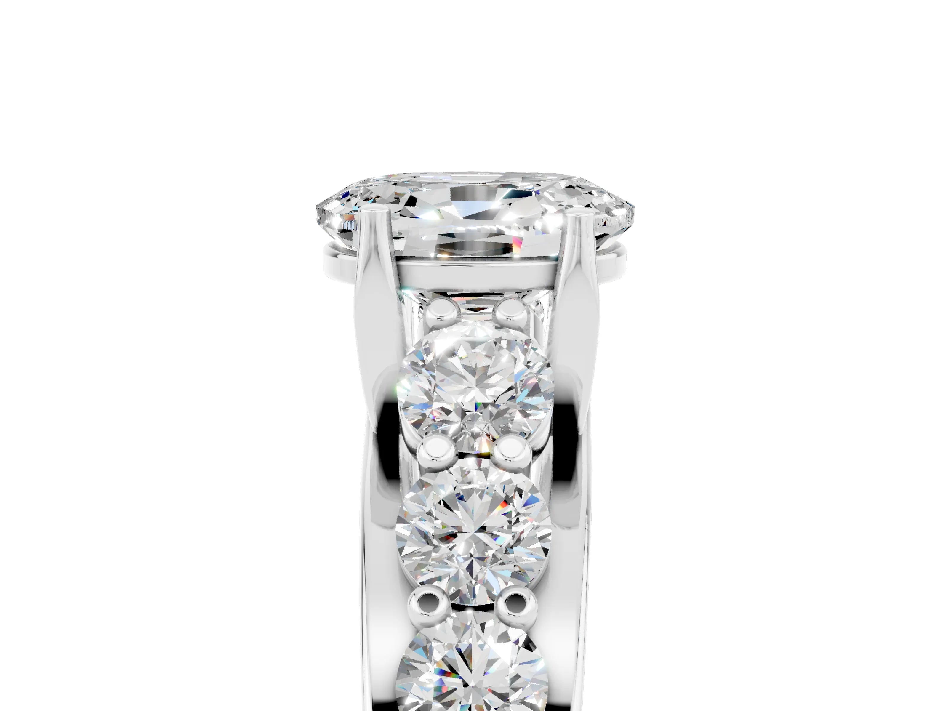 White gold Oval Cut Moissanite Engagement Ring with Pavé Band and Four-Prong Setting_5