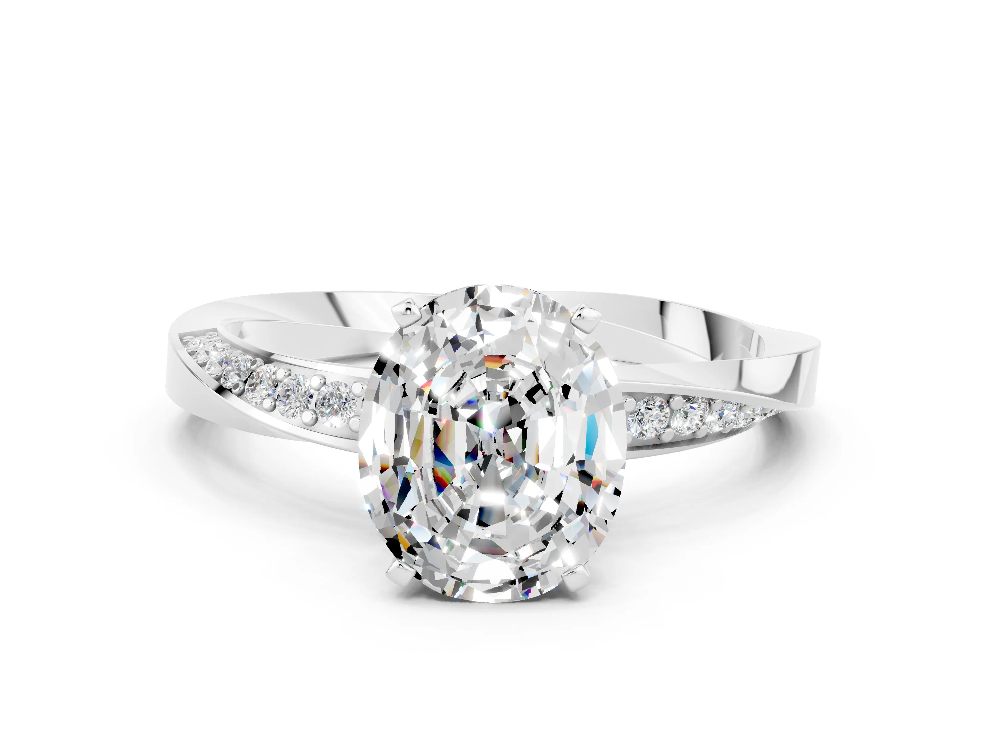 White gold Oval Cut Moissanite Engagement Ring with Side Stone Accents and Four-Prong Setting_27