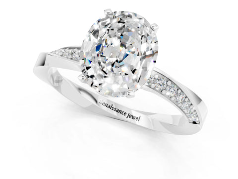 White gold Oval Cut Moissanite Engagement Ring with Side Stone Accents and Four-Prong Setting_28