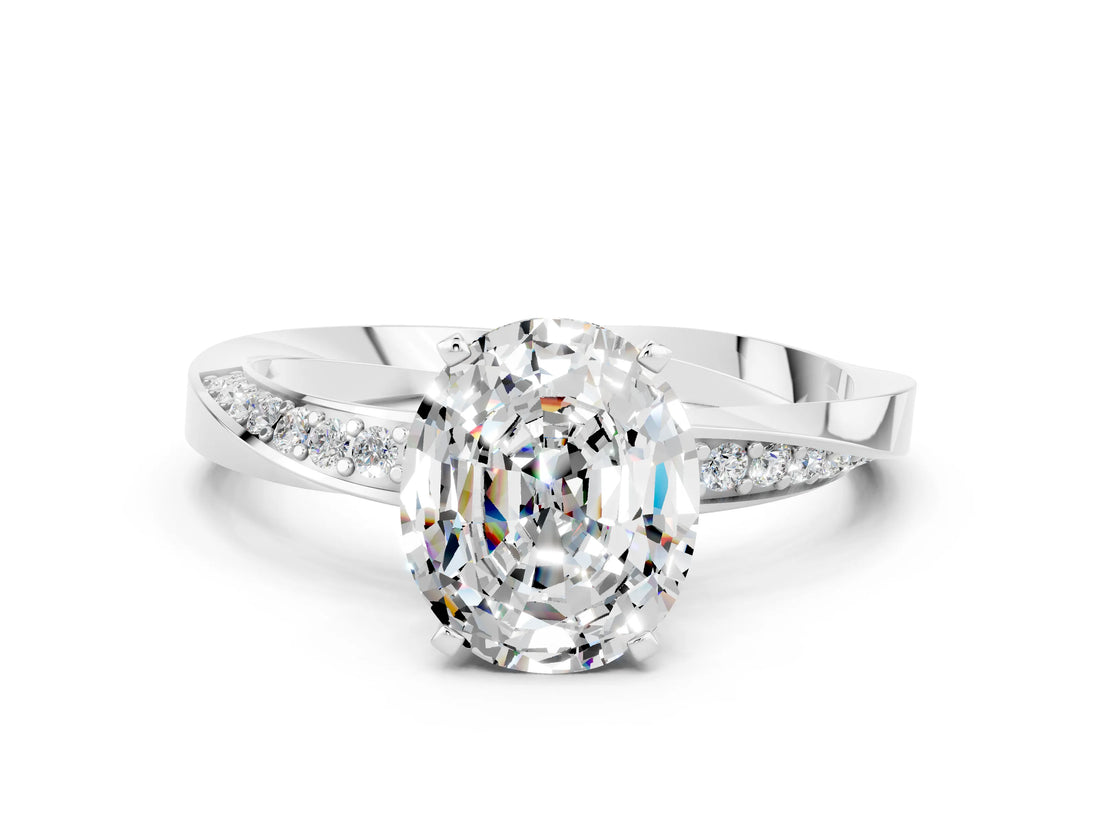White gold Oval Cut Moissanite Engagement Ring with Side Stone Accents and Four-Prong Setting_96