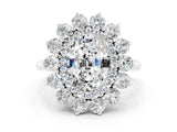 White gold Oval Cut Moissanite Floral Double Halo Engagement Ring with Prong Setting_24