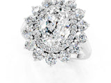 White gold Oval Cut Moissanite Floral Double Halo Engagement Ring with Prong Setting_25