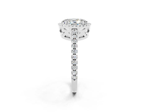 White gold Oval Cut Moissanite Halo Engagement Ring with Pavé Band and Prong Setting_14