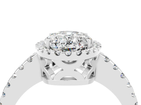 White gold Oval Cut Moissanite Halo Engagement Ring with Pavé Band and Prong Setting_16