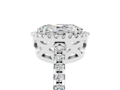 White gold Oval Cut Moissanite Halo Engagement Ring with Pavé Band and Prong Setting_17