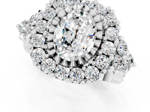 White gold Oval Cut Moissanite Halo Ring with Pavé Band and Four-Prong Setting_31