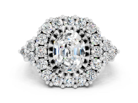 White gold Oval Cut Moissanite Halo Ring with Pavé Band and Four-Prong Setting_31