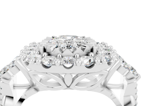 White gold Oval Cut Moissanite Halo Ring with Pavé Band and Four-Prong Setting_35