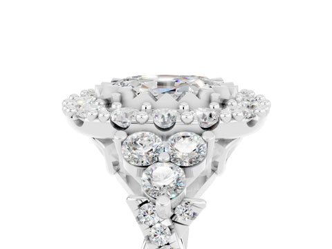 White gold Oval Cut Moissanite Halo Ring with Pavé Band and Four-Prong Setting_36