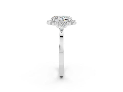 White gold Oval Cut Moissanite Halo Ring with Pear Side Stones and Prong Setting_26