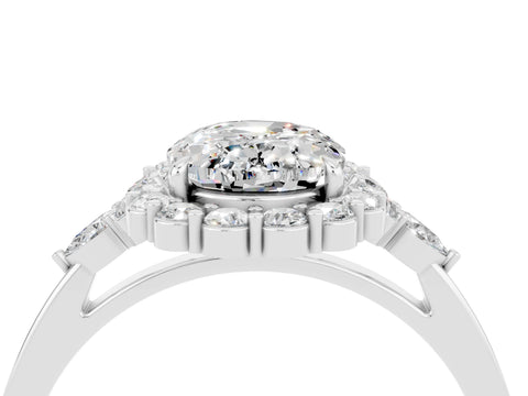 White gold Oval Cut Moissanite Halo Ring with Pear Side Stones and Prong Setting_28