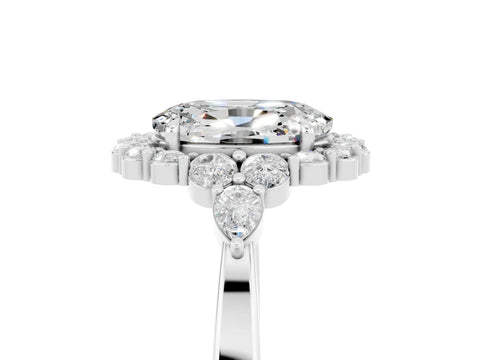 White gold Oval Cut Moissanite Halo Ring with Pear Side Stones and Prong Setting_29