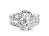 White gold Oval Cut Moissanite Halo Ring with Round Split Shank and Prong Setting_60