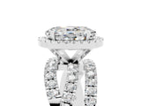 White gold Oval Cut Moissanite Halo Ring with Round Split Shank and Prong Setting_65