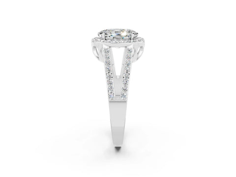 White gold Oval Cut Moissanite Halo Ring with Split Shank U-Prong Band and Four-Prong Setting_2