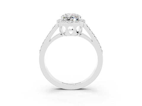 White gold Oval Cut Moissanite Halo Ring with Split Shank U-Prong Band and Four-Prong Setting_3