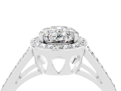White gold Oval Cut Moissanite Halo Ring with Split Shank U-Prong Band and Four-Prong Setting_4