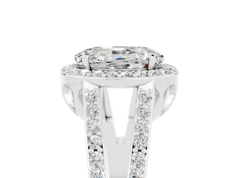 White gold Oval Cut Moissanite Halo Ring with Split Shank U-Prong Band and Four-Prong Setting_5
