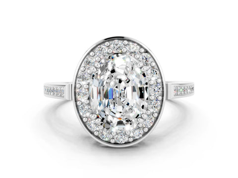 White gold Oval Cut Moissanite Halo Ring with Split Shank and Four-Prong Setting_12